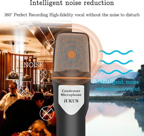 IUKUS PC Microphone with Mic Stand, Professional 3.5mm Jack Recording Condenser Microphone Compatible with PC, Laptop, IP@d, iPh0ne, Mac-Recorder Singing YouTube Skype Gaming (3.5mm PC Microphone) in Saudi Arabia
