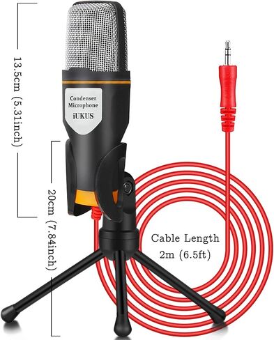 IUKUS PC Microphone with Mic Stand, Professional 3.5mm Jack Recording Condenser Microphone Compatible with PC, Laptop, IP@d, iPh0ne, Mac-Recorder Singing YouTube Skype Gaming (3.5mm PC Microphone) in Saudi Arabia