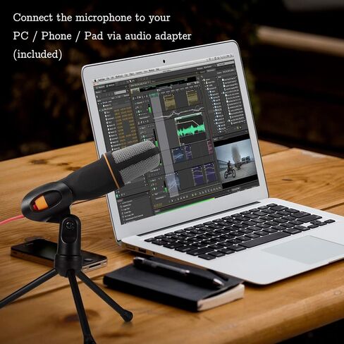 IUKUS PC Microphone with Mic Stand, Professional 3.5mm Jack Recording Condenser Microphone Compatible with PC, Laptop, IP@d, iPh0ne, Mac-Recorder Singing YouTube Skype Gaming (3.5mm PC Microphone) in Saudi Arabia