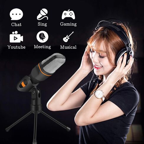 IUKUS PC Microphone with Mic Stand, Professional 3.5mm Jack Recording Condenser Microphone Compatible with PC, Laptop, IP@d, iPh0ne, Mac-Recorder Singing YouTube Skype Gaming (3.5mm PC Microphone) in Saudi Arabia