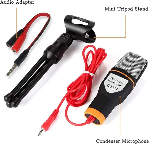 IUKUS PC Microphone with Mic Stand, Professional 3.5mm Jack Recording Condenser Microphone Compatible with PC, Laptop, IP@d, iPh0ne, Mac-Recorder Singing YouTube Skype Gaming (3.5mm PC Microphone) in Saudi Arabia