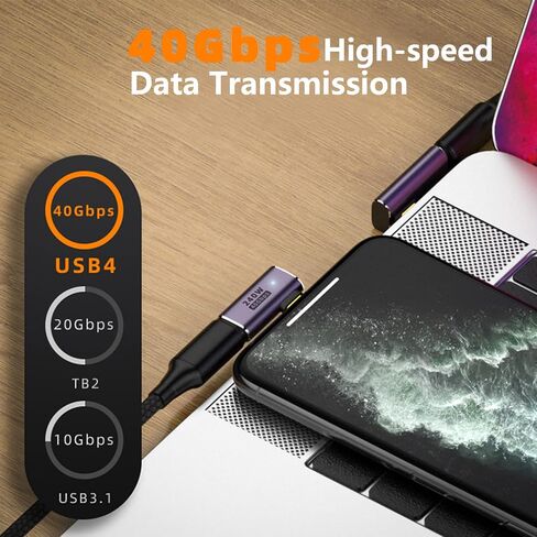 YUNKOZAND USB C 90 Degree Adapter,USB C Right Angle Adapter with 40 Gbps PD 240W 8K@60hz Video Charge,Compatible for MacBook Pro/Air,Steam Deck,Switch,VR and More Type C Devices (B-2 Pack) in Saudi Arabia