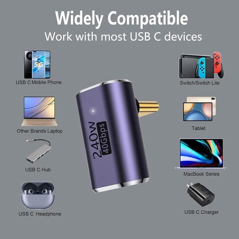 YUNKOZAND USB C 90 Degree Adapter,USB C Right Angle Adapter with 40 Gbps PD 240W 8K@60hz Video Charge,Compatible for MacBook Pro/Air,Steam Deck,Switch,VR and More Type C Devices (B-2 Pack) in Saudi Arabia