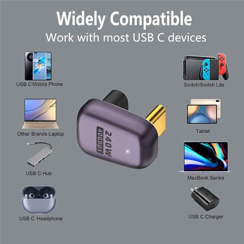 YUNKOZAND USB C 90 Degree Adapter,USB C Right Angle Adapter with 40 Gbps PD 240W 8K@60hz Video Charge,Compatible for MacBook Pro/Air,Steam Deck,Switch,VR and More Type C Devices (B-2 Pack) in Saudi Arabia