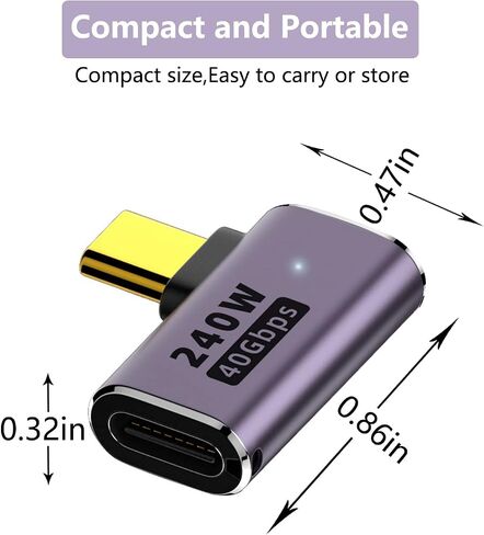 YUNKOZAND USB C 90 Degree Adapter,USB C Right Angle Adapter with 40 Gbps PD 240W 8K@60hz Video Charge,Compatible for MacBook Pro/Air,Steam Deck,Switch,VR and More Type C Devices (B-2 Pack) in Saudi Arabia