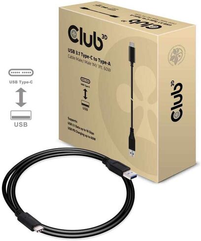 Club3D CAC-1523 USB 3.1 Type-C to USB Type-A Cable, Black in Kuwait