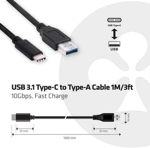 Club3D CAC-1523 USB 3.1 Type-C to USB Type-A Cable, Black in Kuwait