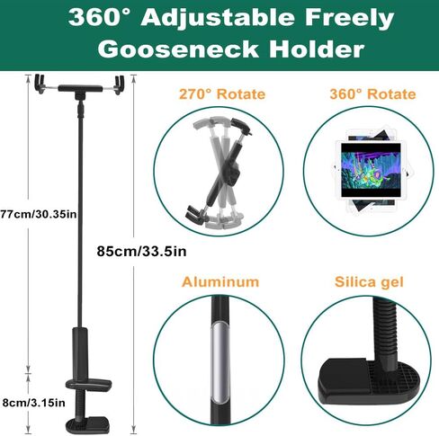 حامل مكتب للسرير من Cuxwill Gooseneck لجهاز iPad مقاس 4-13 بوصة، حامل مرن قابل للتعديل بذراع طويل 33.5 بوصة لجهاز iPad Pro Air Mini، Samsung Galaxy Tab، Kindle Fire، Switch، iPhone in Kuwait