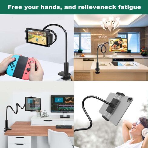 حامل مكتب للسرير من Cuxwill Gooseneck لجهاز iPad مقاس 4-13 بوصة، حامل مرن قابل للتعديل بذراع طويل 33.5 بوصة لجهاز iPad Pro Air Mini، Samsung Galaxy Tab، Kindle Fire، Switch، iPhone in Kuwait