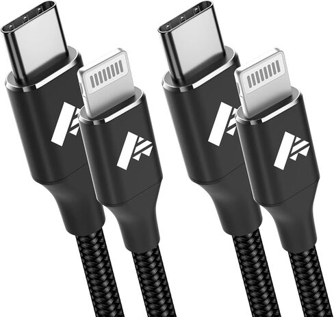 كابل Aioneus USB C إلى Lightning بطول 3 أقدام وعبوتين، معتمد من MFi من النوع C إلى سلك iPhone من النايلون المضفر لشحن سريع لهاتف iPhone 14 13 12 11 Pro Max Mini XR XS 8 SE iPad - أسود in Kuwait