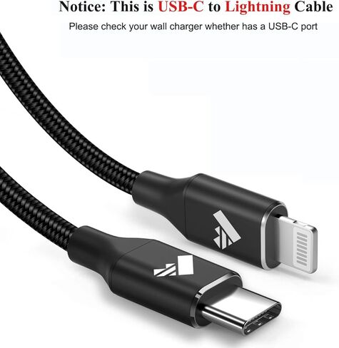 كابل Aioneus USB C إلى Lightning بطول 3 أقدام وعبوتين، معتمد من MFi من النوع C إلى سلك iPhone من النايلون المضفر لشحن سريع لهاتف iPhone 14 13 12 11 Pro Max Mini XR XS 8 SE iPad - أسود in Kuwait