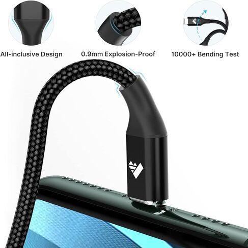 كابل Aioneus USB C إلى Lightning بطول 3 أقدام وعبوتين، معتمد من MFi من النوع C إلى سلك iPhone من النايلون المضفر لشحن سريع لهاتف iPhone 14 13 12 11 Pro Max Mini XR XS 8 SE iPad - أسود in Kuwait