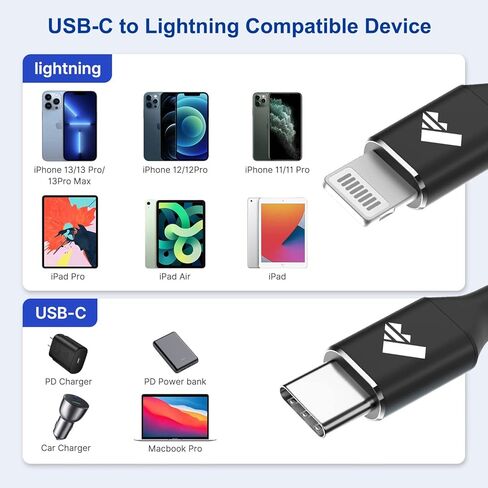 كابل Aioneus USB C إلى Lightning بطول 3 أقدام وعبوتين، معتمد من MFi من النوع C إلى سلك iPhone من النايلون المضفر لشحن سريع لهاتف iPhone 14 13 12 11 Pro Max Mini XR XS 8 SE iPad - أسود in Kuwait