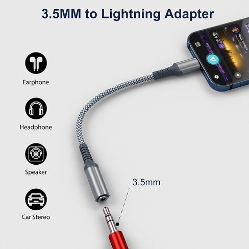 محول مقبس سماعة الرأس Basesailor iPhone Lightning إلى 3.5 مم، محول صوت Apple مضفر من النايلون المعتمد من MFI إلى Aux Dongle لهاتف iPhone 14 13 12 11 Plus Pro Max SE Xs Xr X 8 7، iPad 8th 9 الجيل التاسع in Kuwait