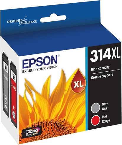 حبر EPSON 314 Claria Photo HD عالي السعة (T314XL922-S) يعمل مع Expression Photo XP-15000، رمادي/أحمر in Kuwait
