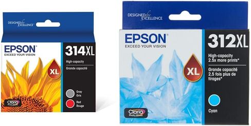 حبر EPSON 314 Claria Photo HD عالي السعة (T314XL922-S) يعمل مع Expression Photo XP-15000، رمادي/أحمر in Kuwait