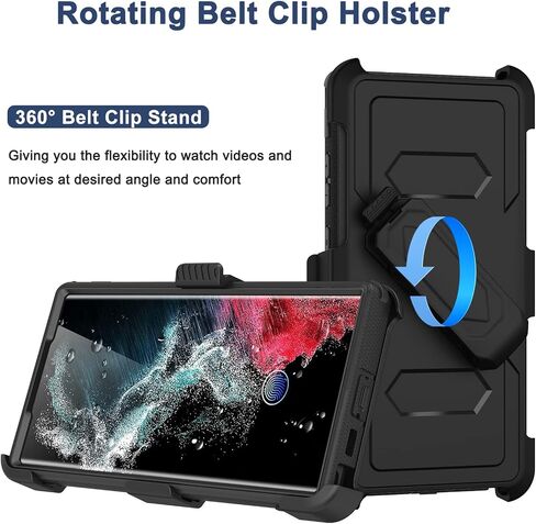 RubCase for Samsung Galaxy S22 Ultra Case with Belt Clip Holster, 2X Glass Screen Protector, Heavy Duty Military Grade Full Body Shockproof Rugged Protective Cover for Samsung S22 Ultra 5G in Kuwait
