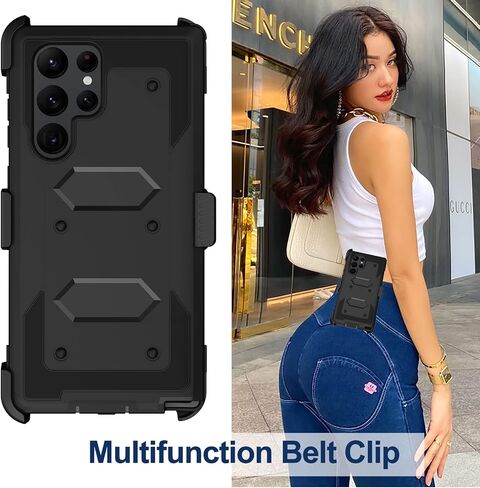 RubCase for Samsung Galaxy S22 Ultra Case with Belt Clip Holster, 2X Glass Screen Protector, Heavy Duty Military Grade Full Body Shockproof Rugged Protective Cover for Samsung S22 Ultra 5G in Kuwait