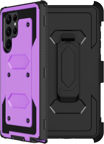 حافظة RubCase لهاتف Samsung Galaxy S22 Ultra مع حافظة بمشبك حزام، وواقي شاشة زجاجي 2X، غطاء حماية متين مقاوم للصدمات لكامل الجسم من الدرجة العسكرية لهاتف Samsung S22 Ultra 5G in Kuwait