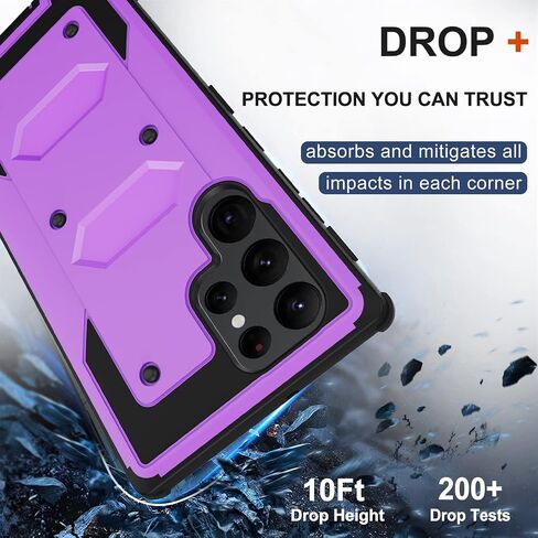 حافظة RubCase لهاتف Samsung Galaxy S22 Ultra مع حافظة بمشبك حزام، وواقي شاشة زجاجي 2X، غطاء حماية متين مقاوم للصدمات لكامل الجسم من الدرجة العسكرية لهاتف Samsung S22 Ultra 5G in Kuwait