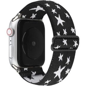 Adjustable Elastic Wristband Bracelet Stretchy Nylon Band Stylish Art Design Loop Strap Compatible with 41mm 40mm 38mm Apple Watch SE/Series 8 7 6 5 4 3 2 1, Black/White Skull