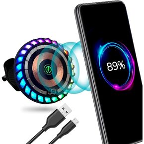 JUMPER BUDDY for MagSafe Magnetic Phone Mount Wireless Charger | Music Reactive Lights - Car Cell Phone Holder | Car Mount Universal Air Vent Clip Car Charger for iPhone 14/13/12, 360° Rotation in Saudi Arabia