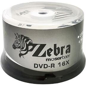 Moserbaer Zebra DVD-R 16X 4.7GB Branded Logo Recordable Media Disc-50 Pack Spindle in Saudi Arabia