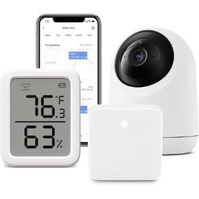 حزمة كومبو SwitchBot Smart Home Combo: كاميرا داخلية Pan Tilt 2K، ومقياس حرارة دقيق للرطوبة، وHub Mini - مراقبة الكل في واحد، ومراقبة البيئة والتحكم الآلي لتوفير الراحة والأمان in Kuwait
