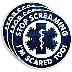 توقف عن الصراخ أنا خائف جدًا ملصق مضحك EMS طبي EMT RN طبيب مسعف 5 بوصات من الفينيل ملصقات مقطوعة للقبعة الصلبة وزجاجة مياه للكمبيوتر المحمول وخوذة لوح التزلج وهدايا تزيين جمالية للممرضة والطبيب البالغين 5 بوصات in Kuwait