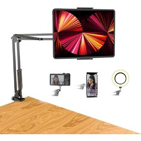Pozliv Overhead Tripod Mount for Tablet, Desk Arm for 12.9'' iPad Pro Monitor, Flexible Gooseneck Phone Stand Holder in Kuwait
