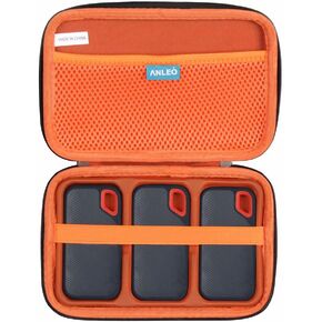 Anleo Hard Travel Case for SanDisk 500GB 1TB 2TB 4TB Extreme PRO Portable SSD (Black+Orange, Case for 2 Hard Drives)