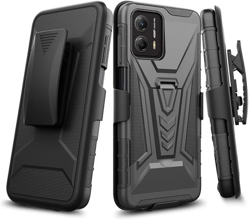 for Motorola Moto G 5G (2023) - Shockproof Phone Case w/Belt Clip Holster - VX Black in Kuwait
