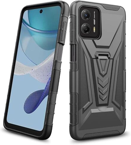 for Motorola Moto G 5G (2023) - Shockproof Phone Case w/Belt Clip Holster - VX Black in Kuwait