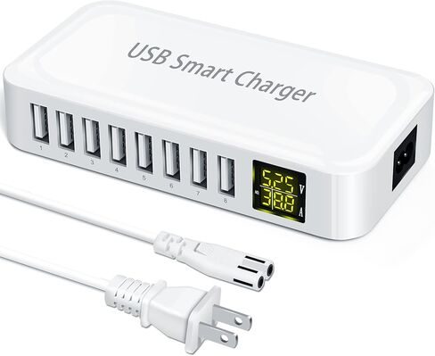 محطة شحن USB، محطة شحن USB Ziwodiv ذات 8 منافذ 60 وات/12 أمبير، محور شحن USB-A متعدد المنافذ مع شاشة LED، شاحن سطح مكتب مدمج لأجهزة متعددة، iPhone iPad Samsung Android والكمبيوتر اللوحي in Kuwait