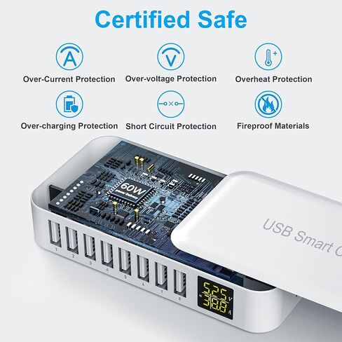 محطة شحن USB، محطة شحن USB Ziwodiv ذات 8 منافذ 60 وات/12 أمبير، محور شحن USB-A متعدد المنافذ مع شاشة LED، شاحن سطح مكتب مدمج لأجهزة متعددة، iPhone iPad Samsung Android والكمبيوتر اللوحي in Kuwait