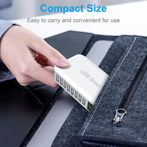 محطة شحن USB، محطة شحن USB Ziwodiv ذات 8 منافذ 60 وات/12 أمبير، محور شحن USB-A متعدد المنافذ مع شاشة LED، شاحن سطح مكتب مدمج لأجهزة متعددة، iPhone iPad Samsung Android والكمبيوتر اللوحي in Kuwait