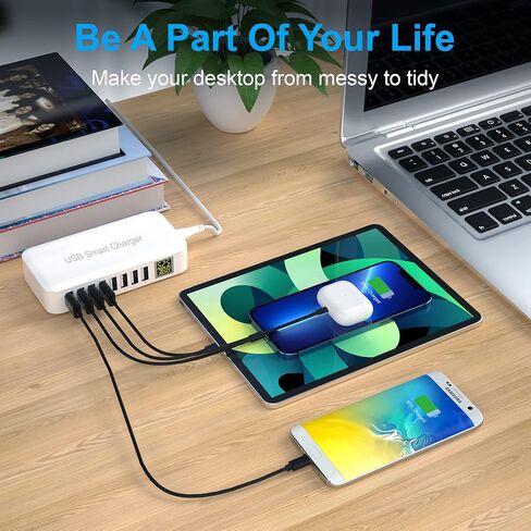 محطة شحن USB، محطة شحن USB Ziwodiv ذات 8 منافذ 60 وات/12 أمبير، محور شحن USB-A متعدد المنافذ مع شاشة LED، شاحن سطح مكتب مدمج لأجهزة متعددة، iPhone iPad Samsung Android والكمبيوتر اللوحي in Kuwait