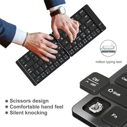 Gimibox Foldable Bluetooth Keyboard, Wireless Folding Keyboard, Full Size Ultra Slim Keyboard with Rechargeable Li-ion Battery, Compatible for iOS/Android/Windows/Smartphone Tablet and Laptop in Saudi Arabia