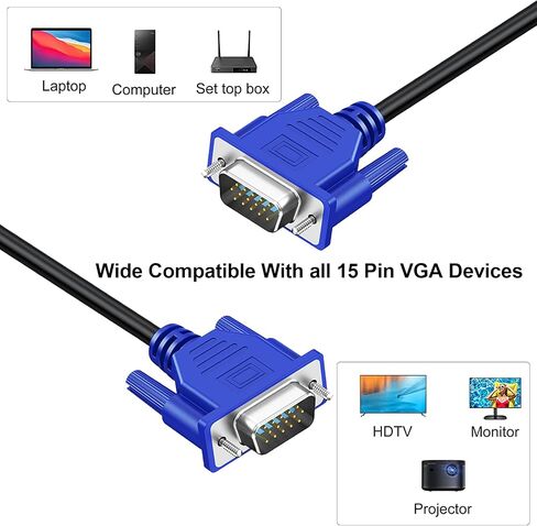 كابل VGA 5 حزم، كابل شاشة VGA إلى VGA بطول 3 أقدام 1080P Full HD 15pin ذكر إلى ذكر سلك فيديو لشاشة الكمبيوتر وأجهزة الكمبيوتر المحمولة وأجهزة العرض التلفزيونية والمزيد in Kuwait