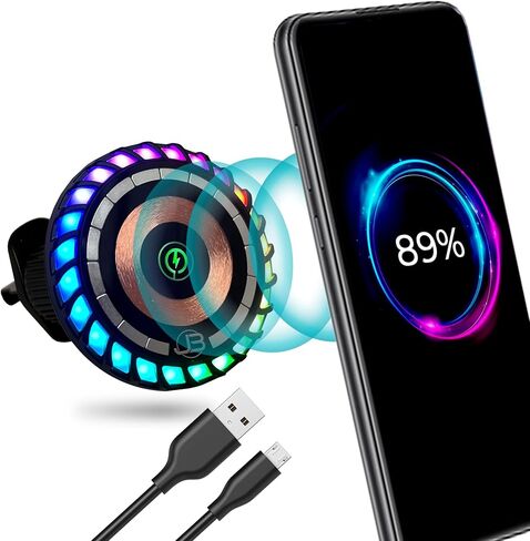 JUMPER BUDDY for MagSafe Magnetic Phone Mount Wireless Charger | Music Reactive Lights - Car Cell Phone Holder | Car Mount Universal Air Vent Clip Car Charger for iPhone 14/13/12, 360° Rotation in Saudi Arabia