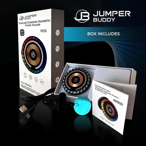 JUMPER BUDDY for MagSafe Magnetic Phone Mount Wireless Charger | Music Reactive Lights - Car Cell Phone Holder | Car Mount Universal Air Vent Clip Car Charger for iPhone 14/13/12, 360° Rotation in Saudi Arabia