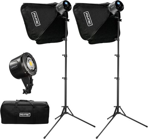 Fovitec LümNX 80W COB 2-Light Softbox Kit، إضاءة LED مستمرة مع لون متوازن لضوء النهار 5600K، CRI 95+ مع موزع وحقيبة حمل لإضاءة الفيديو in Kuwait