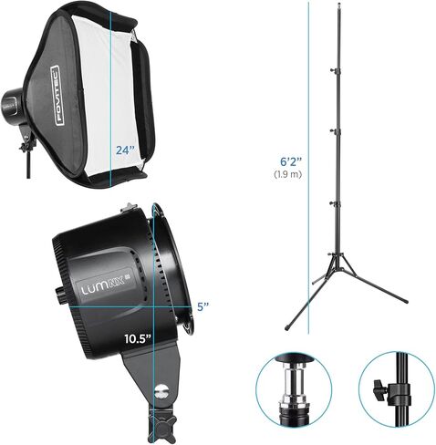 Fovitec LümNX 80W COB 2-Light Softbox Kit، إضاءة LED مستمرة مع لون متوازن لضوء النهار 5600K، CRI 95+ مع موزع وحقيبة حمل لإضاءة الفيديو in Kuwait