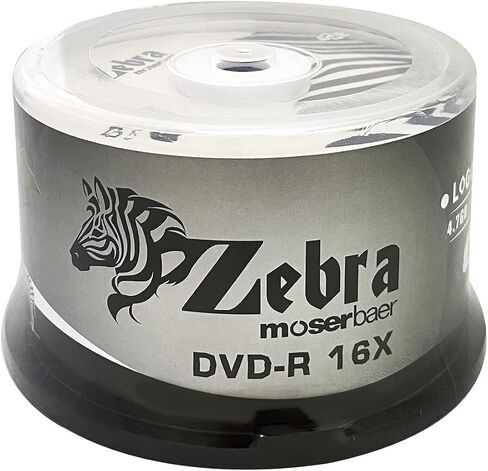 Moserbaer Zebra DVD-R 16X 4.7GB Branded Logo Recordable Media Disc-50 Pack Spindle in Saudi Arabia