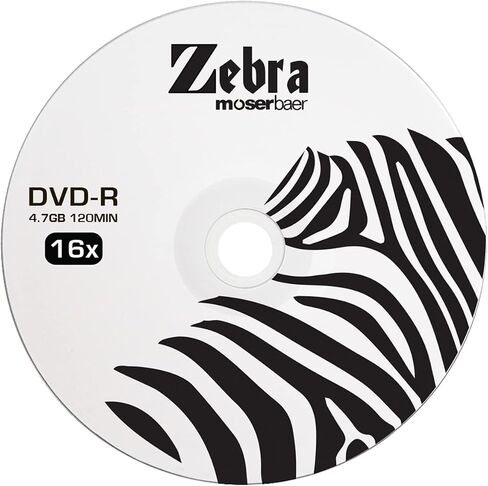 Moserbaer Zebra DVD-R 16X 4.7GB Branded Logo Recordable Media Disc-50 Pack Spindle in Saudi Arabia