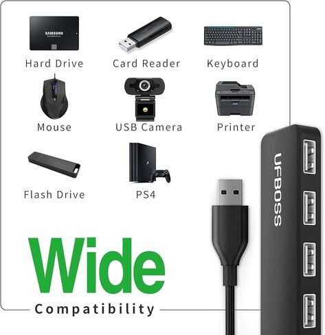 موزع بيانات فائق النحافة 4 منافذ USB 2.0 UFBOSS [2021 جديد محدث] متوافق مع MacBook, Mac Pro, Mac Mini, iMac, Surface Pro, XPS, PC, والمزيد (USB2.0-اسود) in Kuwait