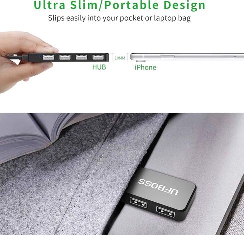 موزع بيانات فائق النحافة 4 منافذ USB 2.0 UFBOSS [2021 جديد محدث] متوافق مع MacBook, Mac Pro, Mac Mini, iMac, Surface Pro, XPS, PC, والمزيد (USB2.0-اسود) in Kuwait