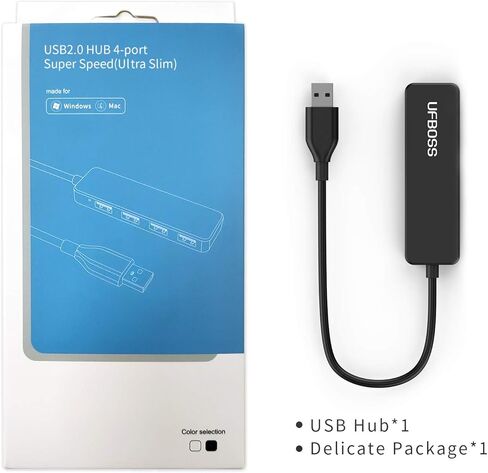 موزع بيانات فائق النحافة 4 منافذ USB 2.0 UFBOSS [2021 جديد محدث] متوافق مع MacBook, Mac Pro, Mac Mini, iMac, Surface Pro, XPS, PC, والمزيد (USB2.0-اسود) in Kuwait