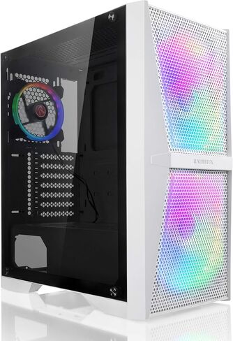 RAIJINTEK SILENOS MS White، علبة برج ATX مزودة بشبكة في الأمام ولوحة جانبية من الزجاج المقسى (4.0 مم)، يمكنها تركيب مروحتين ARGB مقاس 200 مم في الأمام ومروحة ARGB واحدة مقاس 120 مم في الخلف in Kuwait