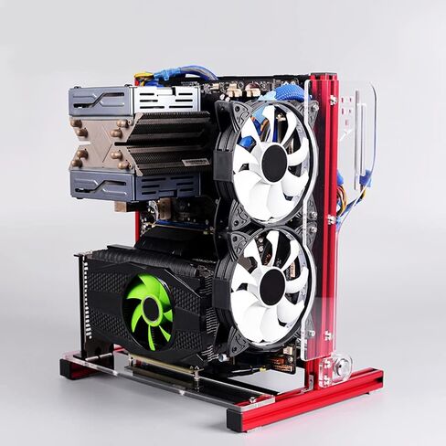 ATX/M-ATX/ITX DIY Chassis Bracket Open Chassis Mining Rig Frame ITX Case ATX Test Bench PC Case, Vertical Overclocking Open Aluminum Frame Chassis Rack, Water-Cooled PC Test Bench (Red) in Saudi Arabia